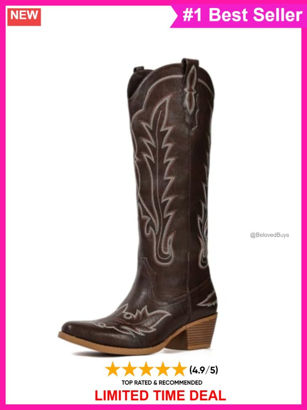 Women's Knee High Cowboy Boots Snip Toe Faux Leather Western Pull-On